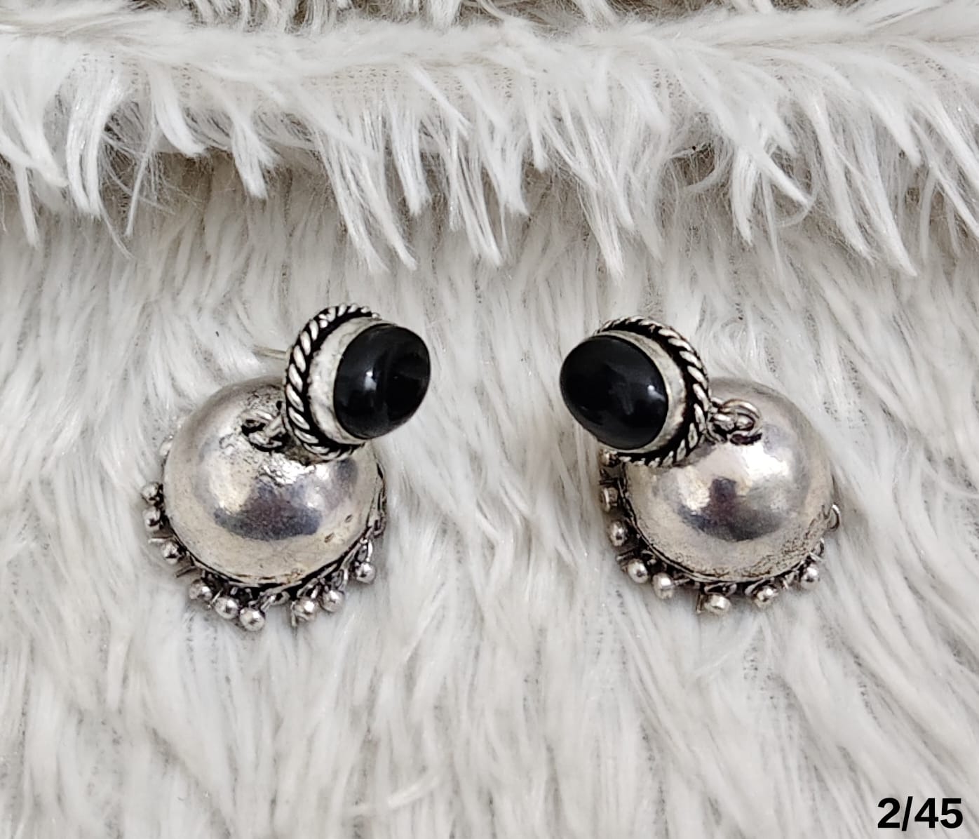 Minimal Oxidized Dome Jhumka Earrings with Stone Stud